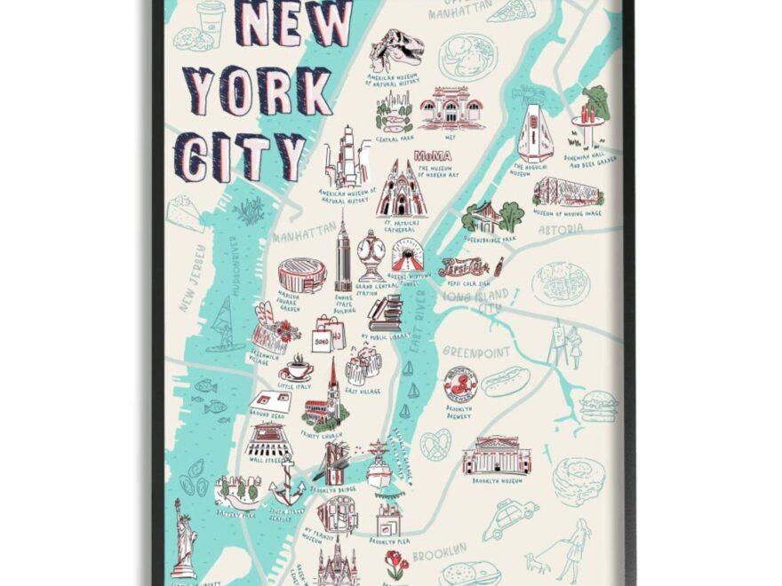 Amazon Stupell Industries New York City Landmark Map Local Tourist Attractions Ziwei Li Black Framed Wall Art 24 X 30