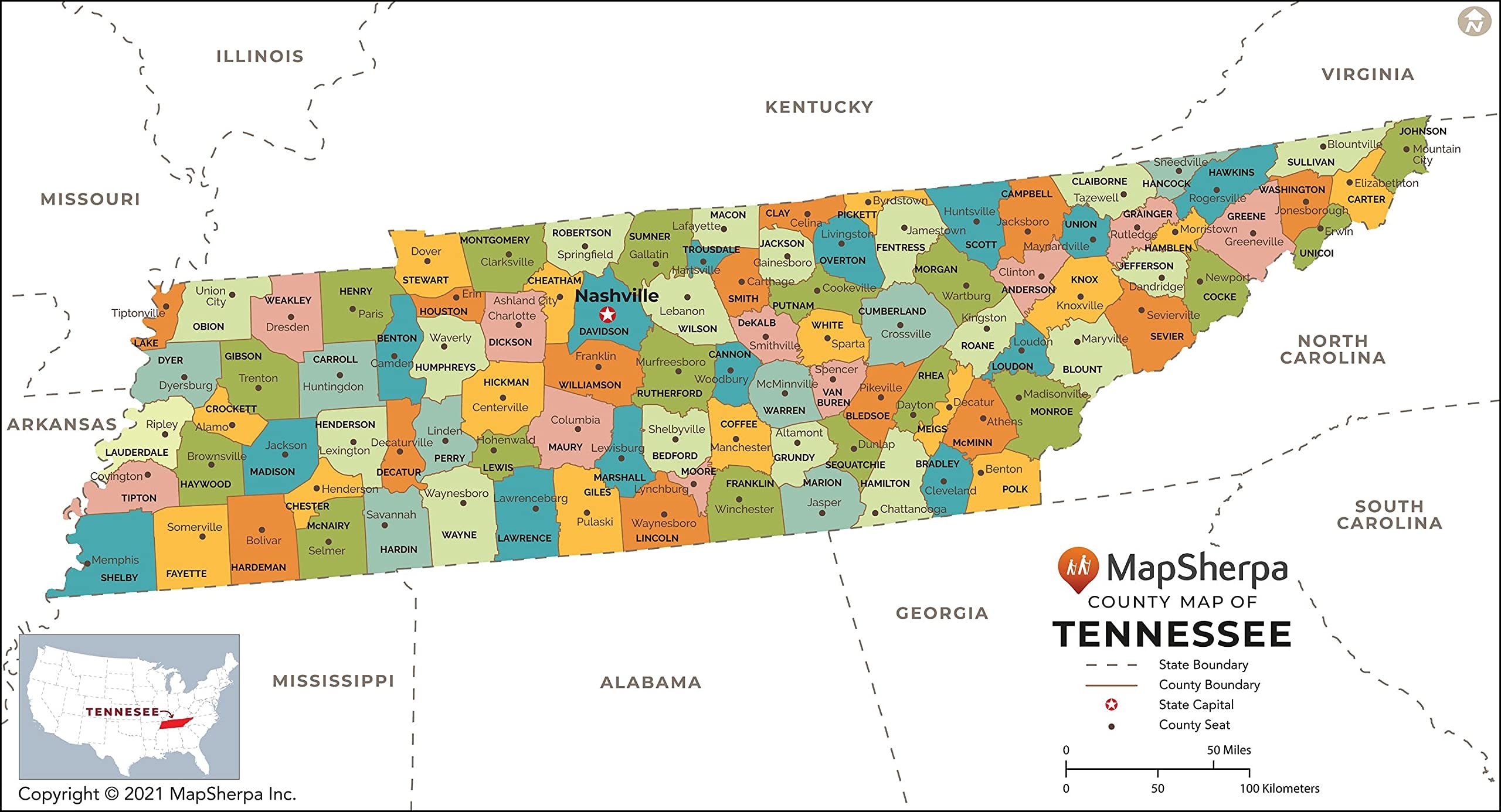 Amazon Tennessee Counties Map Extra Large 60 X 32 5 Laminated Office Products