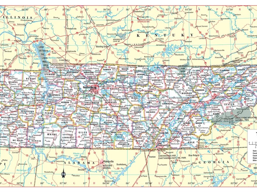Amazon Tennessee State Wall Map Large Print Poster Poster Size 36 Wx18 H Rolled Paper Office Products