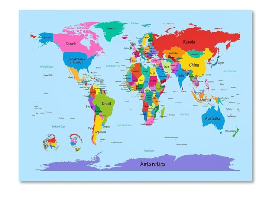 Amazon Trademark Fine Art Childrens World Map By Michael Tompsett Canvas Artwork 14 By 19 Inch Prints Posters Prints