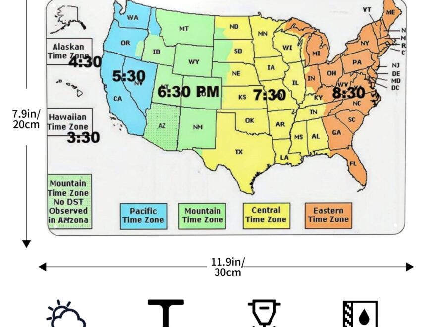 Amazon Us Time Zone Map Retro Funny Metal Sheet Signs Wall Decoration Size 8 X 12 Home Kitchen