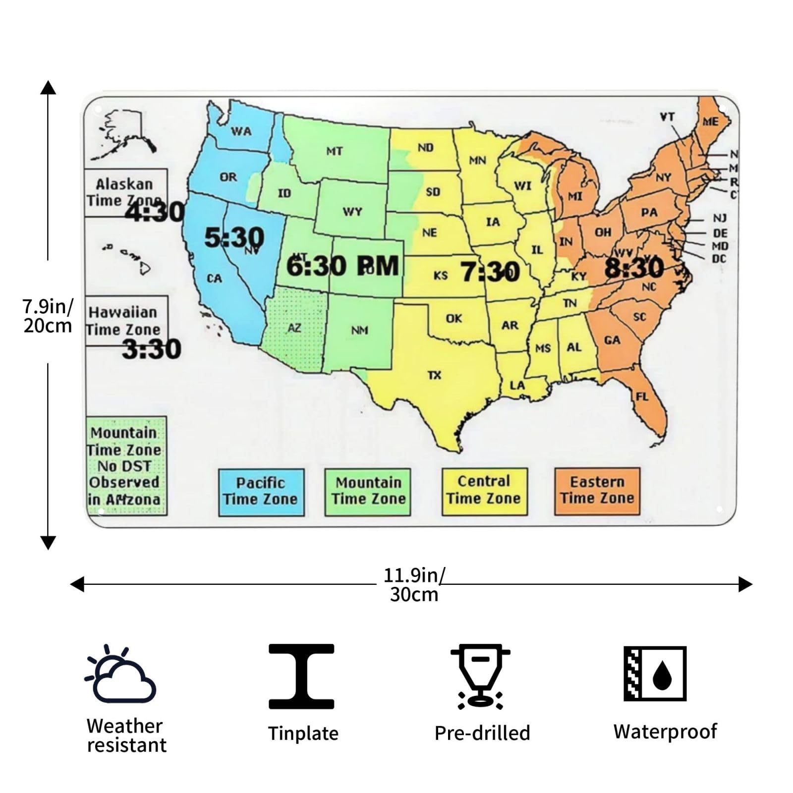 Amazon Us Time Zone Map Retro Funny Metal Sheet Signs Wall Decoration Size 8 X 12 Home Kitchen