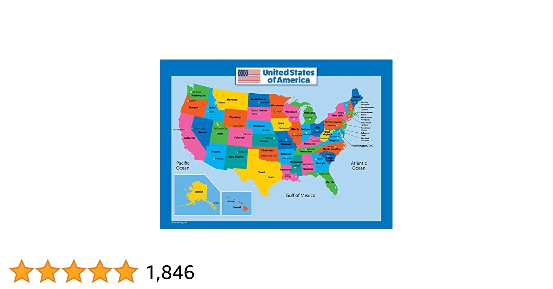 Amazon USA Map For Kids LAMINATED United States Wall Chart Map 18 X 24 Office Products