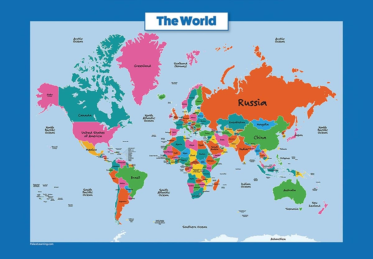Amazon World Map For Kids LAMINATED Wall Chart Map Of The World 18 X 24 Office Products