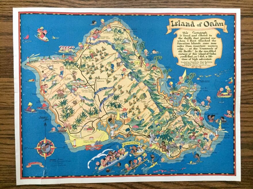 Antique 1931 Island Of Oahu Hawaii Map By Ruth Taylor Honolulu Pearl Harbor Kahuku Kailua Waipahu Haleiwa Kaneohe Ewa Forest HI Etsy