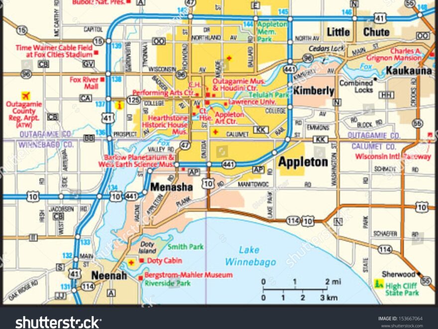 Appleton Wisconsin Area Map Stock Vector Royalty Free 153667064 Shutterstock
