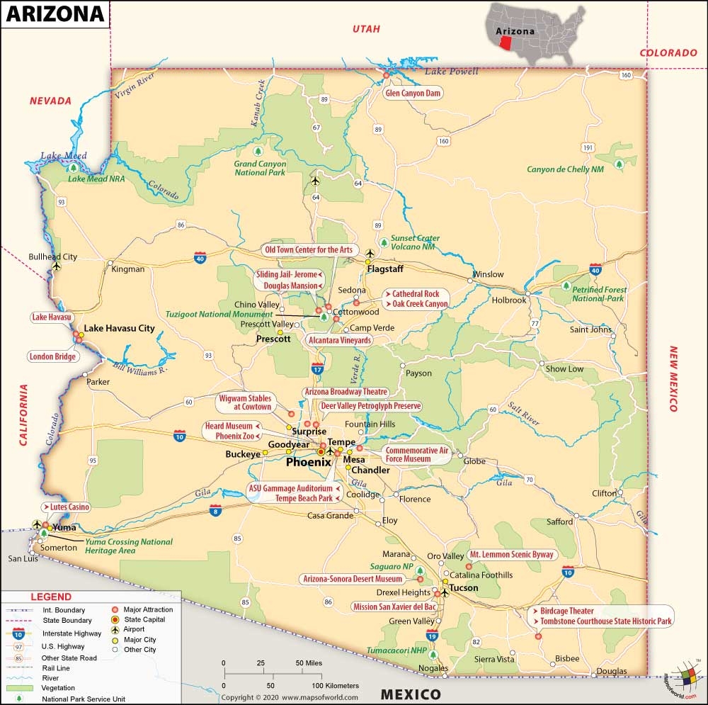 Printable Arizona Map With Cities