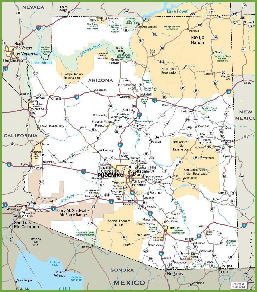 Arizona State Map With Cities Printable