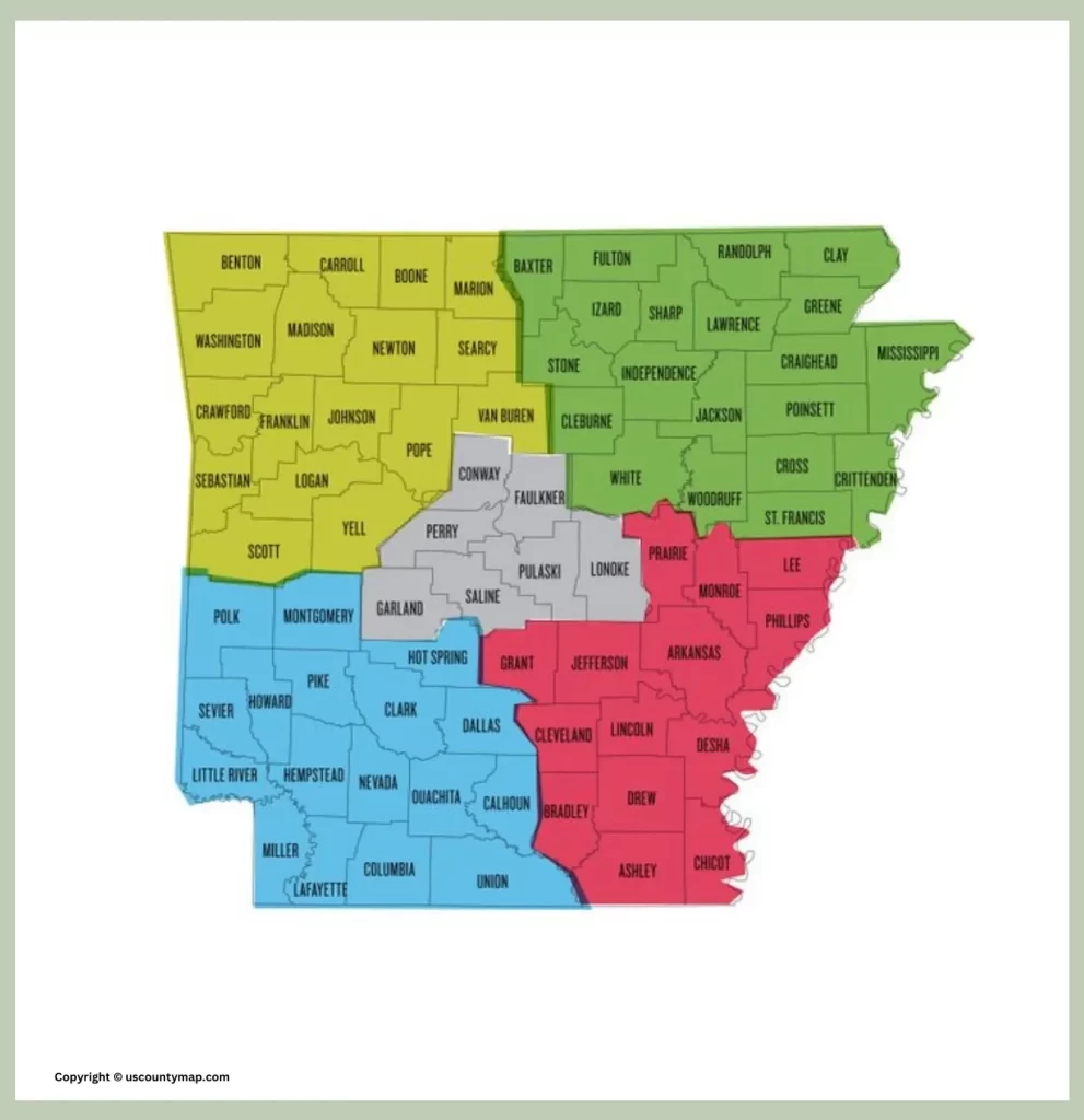 Regions Of Arkansas Printable Map