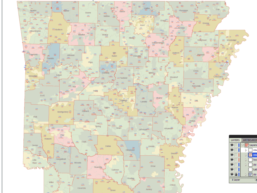 Arkansas Digital ZIP Code Map Printable Vector Maps