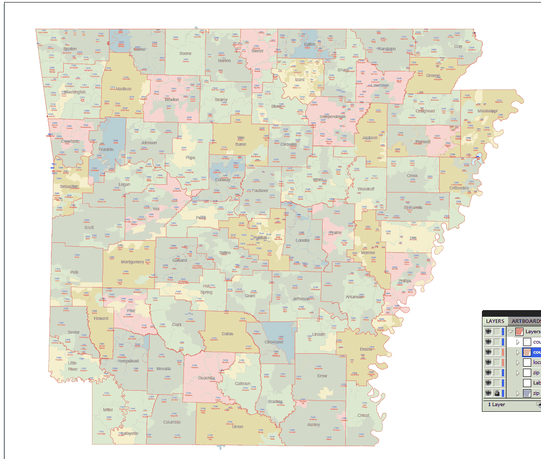 Arkansas Digital ZIP Code Map Printable Vector Maps