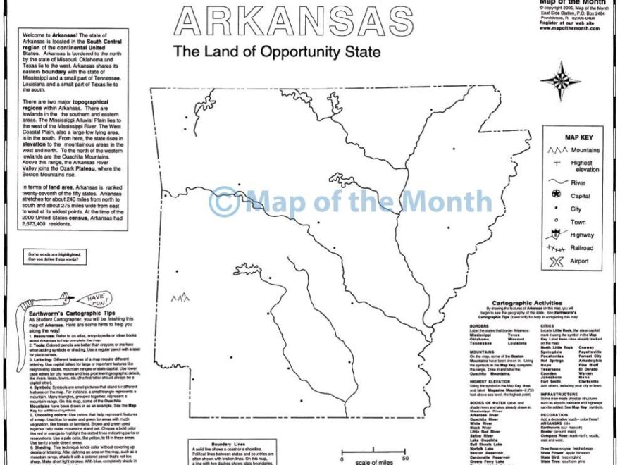 Arkansas Map Blank Outline Map 16 By 20 Inches Activities Included