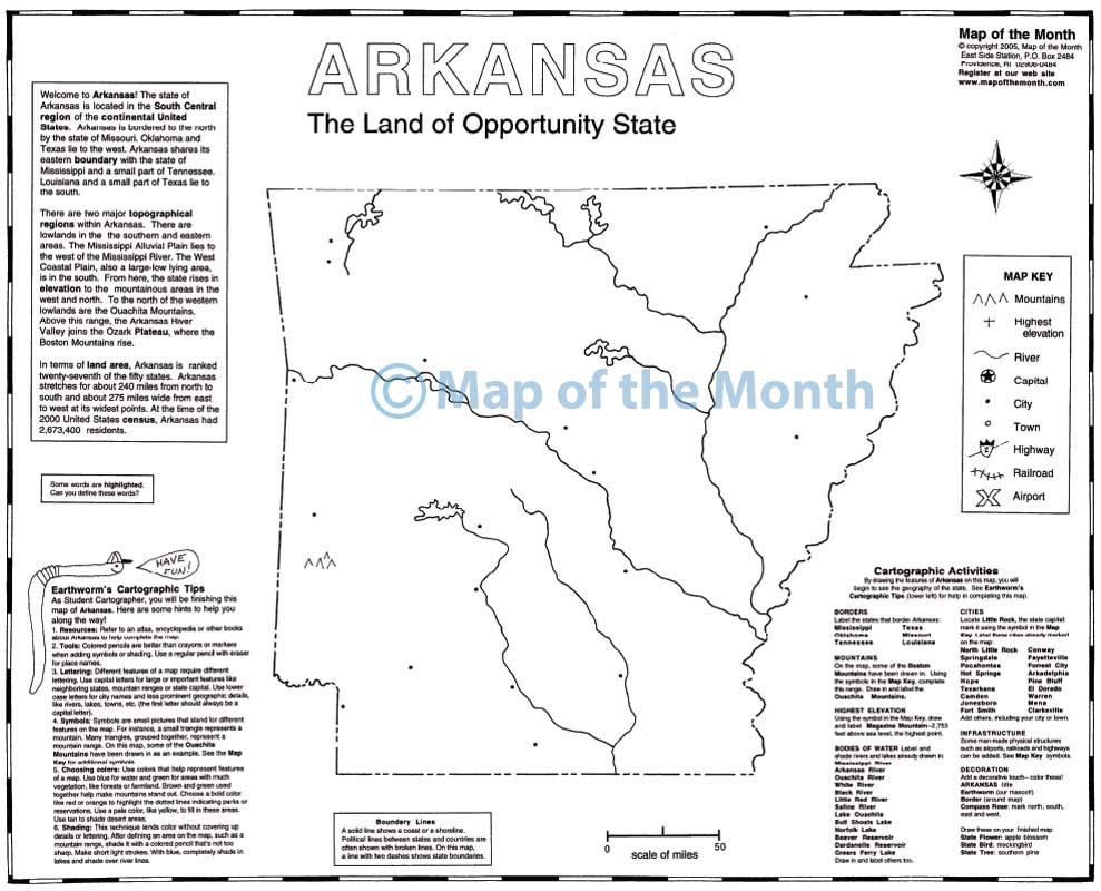 Arkansas Map Blank Outline Map 16 By 20 Inches Activities Included