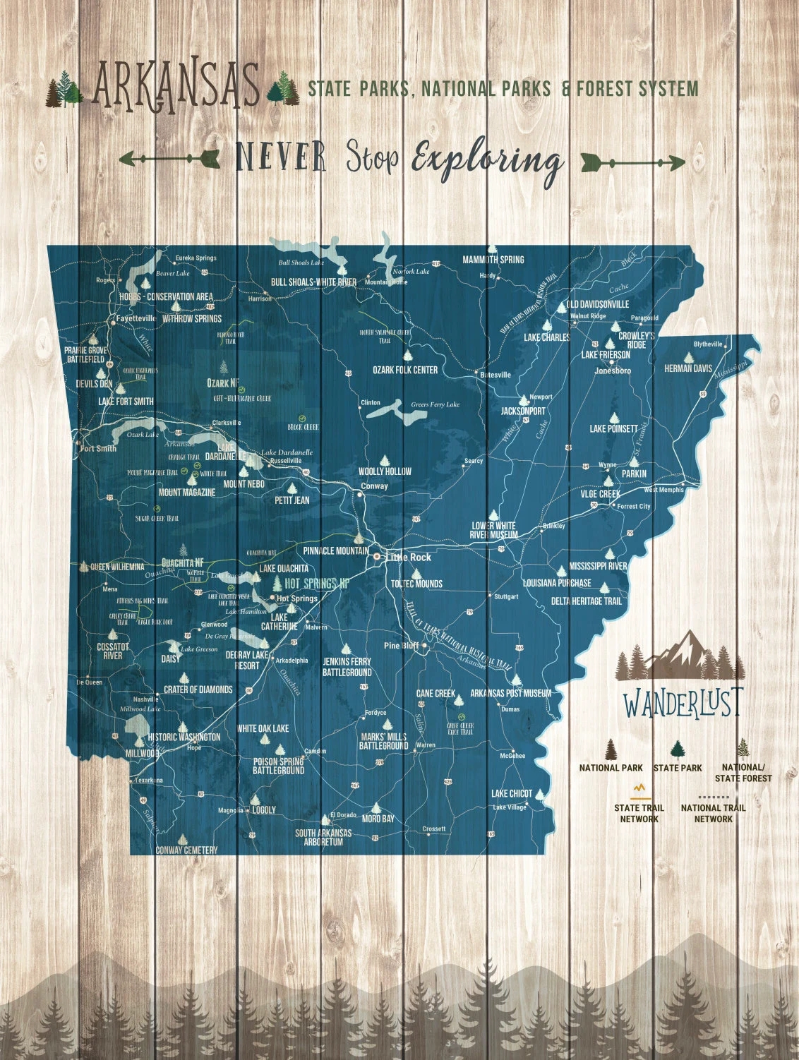 Arkansas State Park Map Arkansas State State Parks Checklist Arkansas Art Decor State Parks Decor Hiking Trails Push Pin Map Etsy