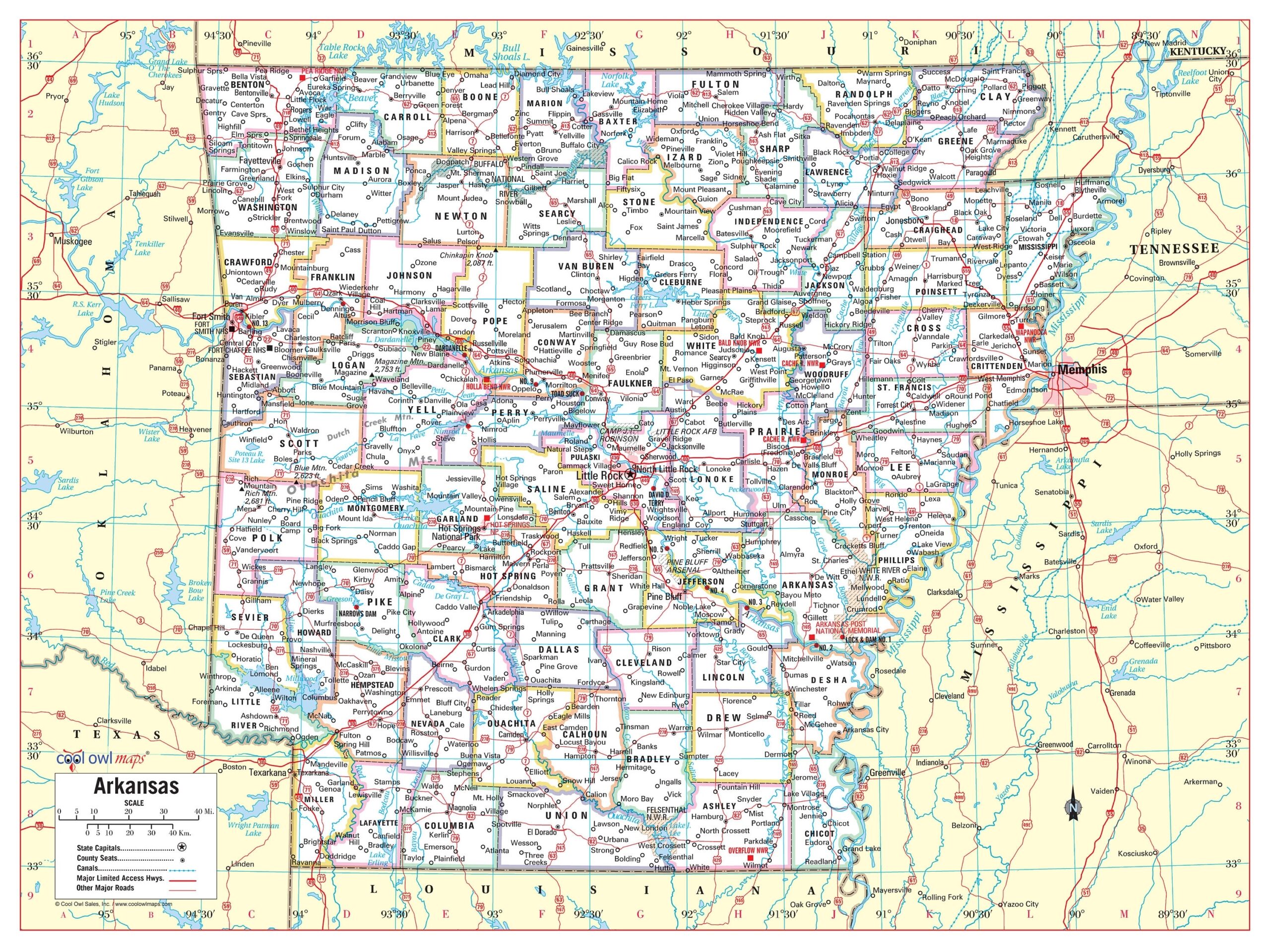 ARKANSAS State Wall Map Large Print Poster 32 wx24h Etsy