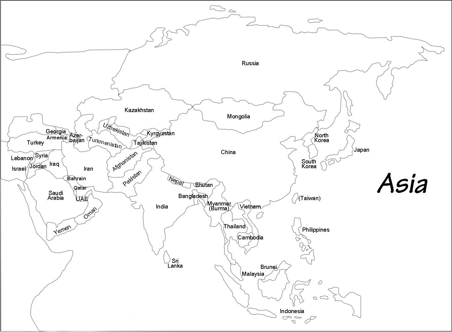 Printable Map Of Asia With Countries Printable Map Of Asia With Countries