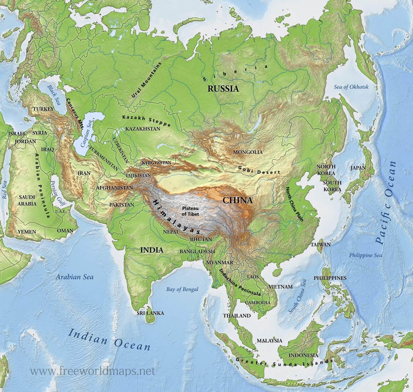 Asia Physical Map Freeworldmaps