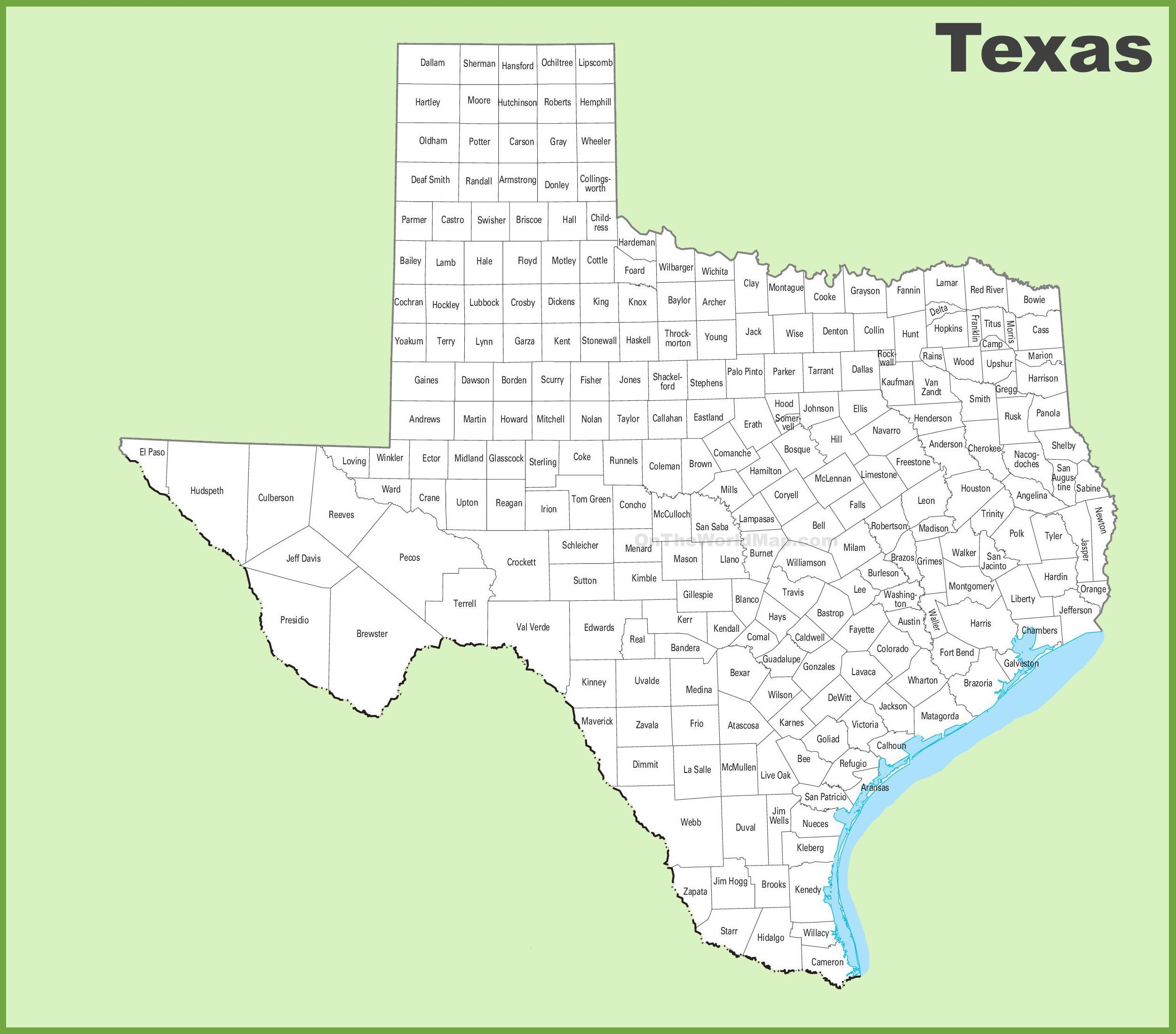 Texas Counties Map Printable