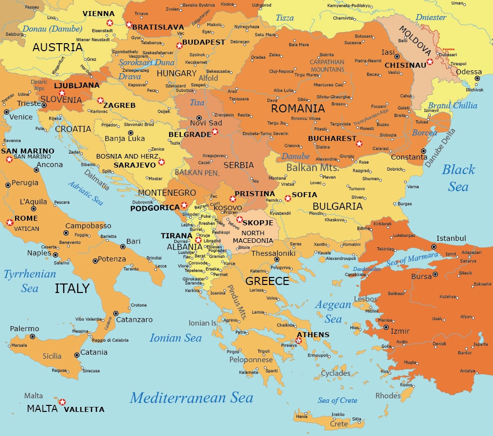 Printable Map Of South East Europe