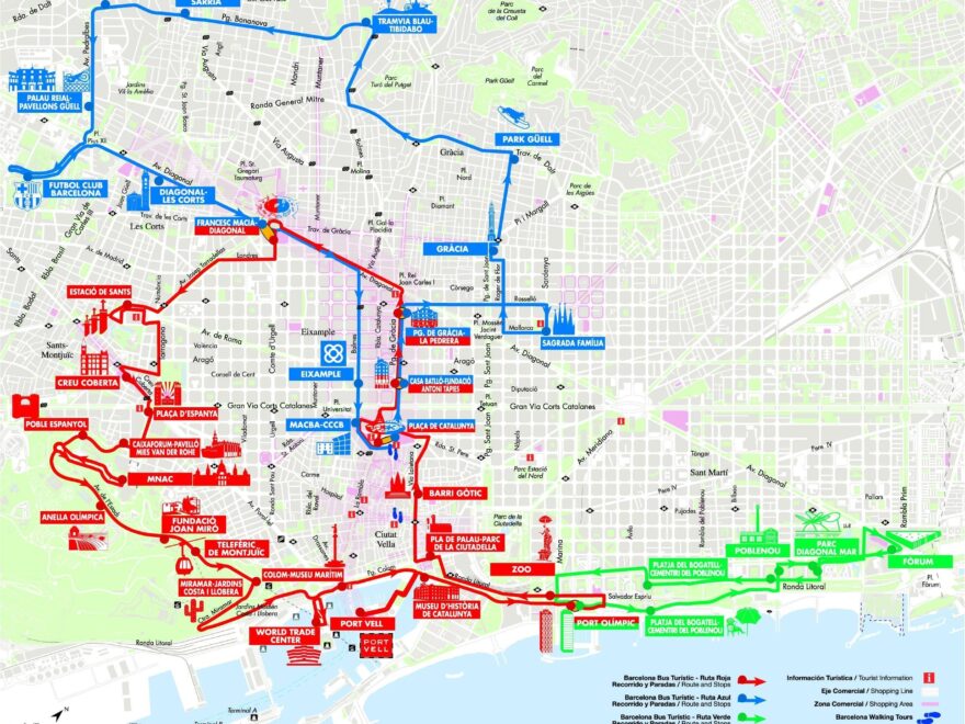 Barcelona City Tour Map Barcelona City Tour Bus Map Catalonia Spain