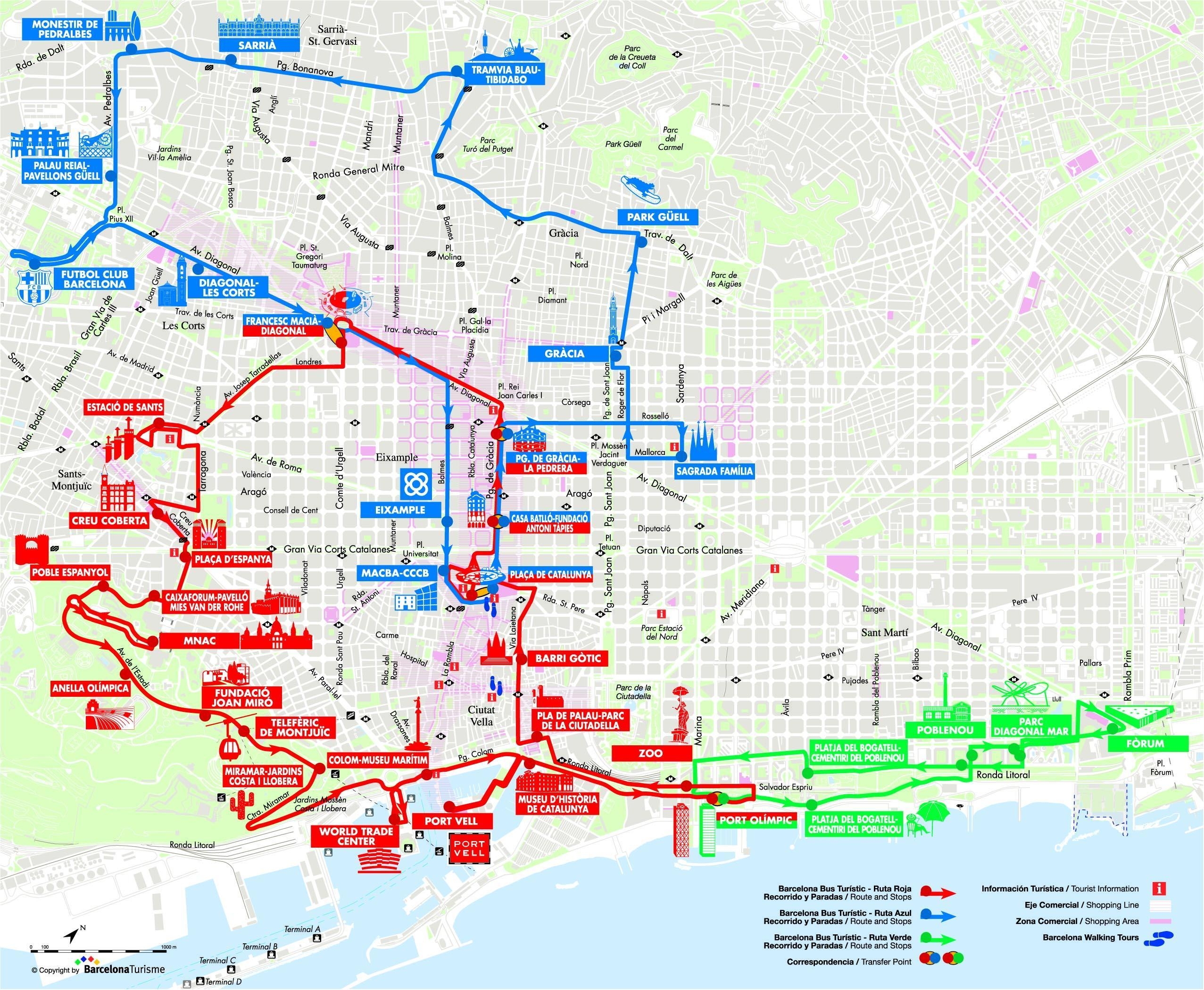 Barcelona City Tour Map Barcelona City Tour Bus Map Catalonia Spain 