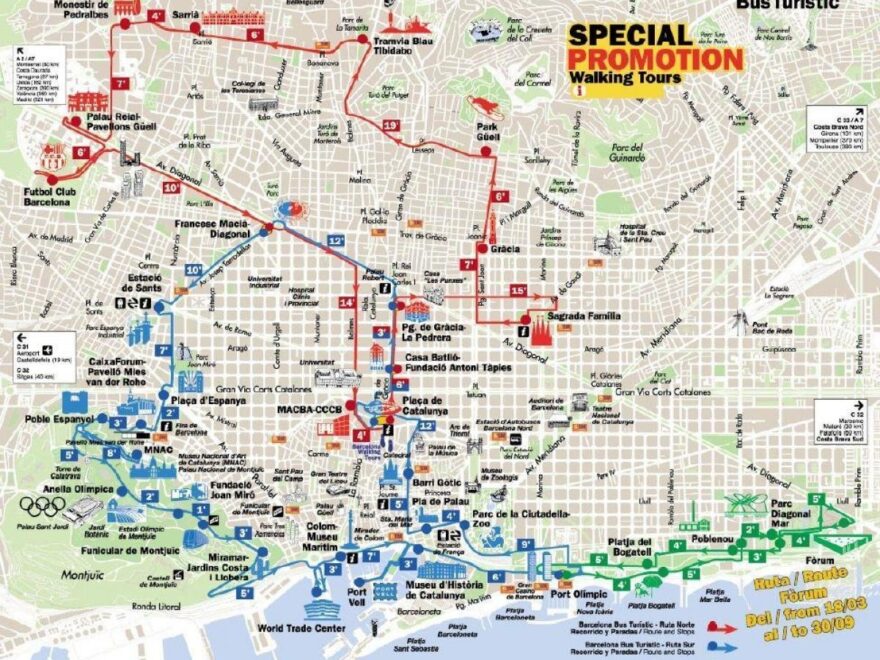 Barcelona Walking Map Walking Barcelona Map Catalonia Spain