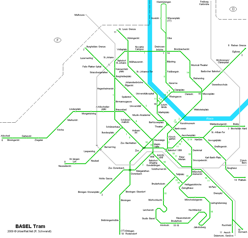Basel Tram Map For Free Download Map Of Basel Tramway Network