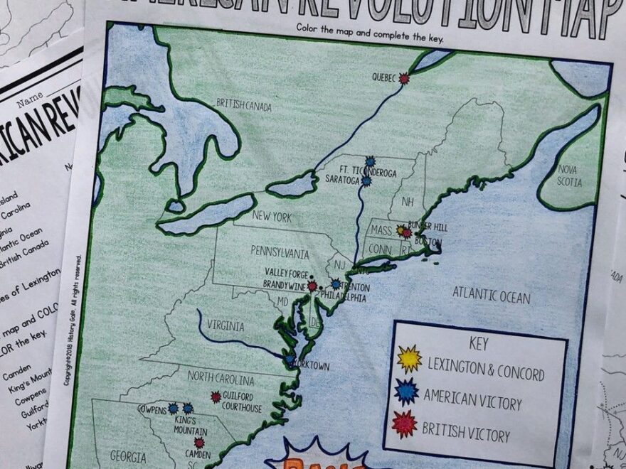 Battles Of The American Revolution Blank Map And Key Worksheets Library