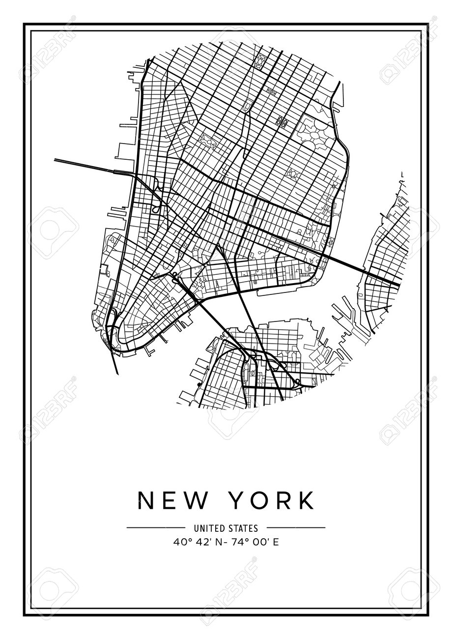 Black And White Printable New York City Map Poster Design Vector Illistration Royalty Free SVG Cliparts Vectors And Stock Illustration Image 202256776 