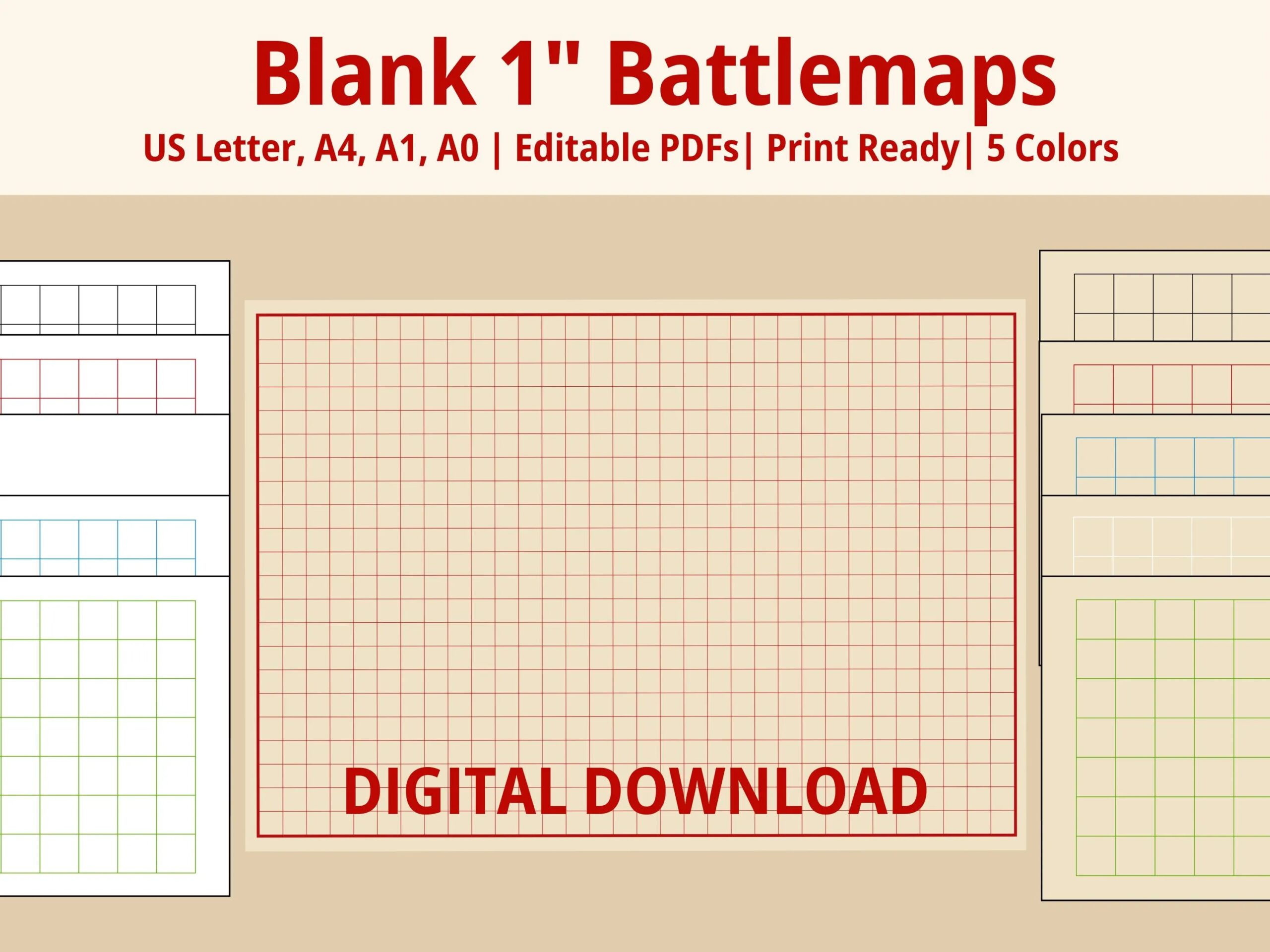 Blank Dnd TTRPG Battlemaps US Letter A4 A1 A0 Sizes Editable Pdfs 5 Grid Colors Changeable Background Colors Printable Etsy