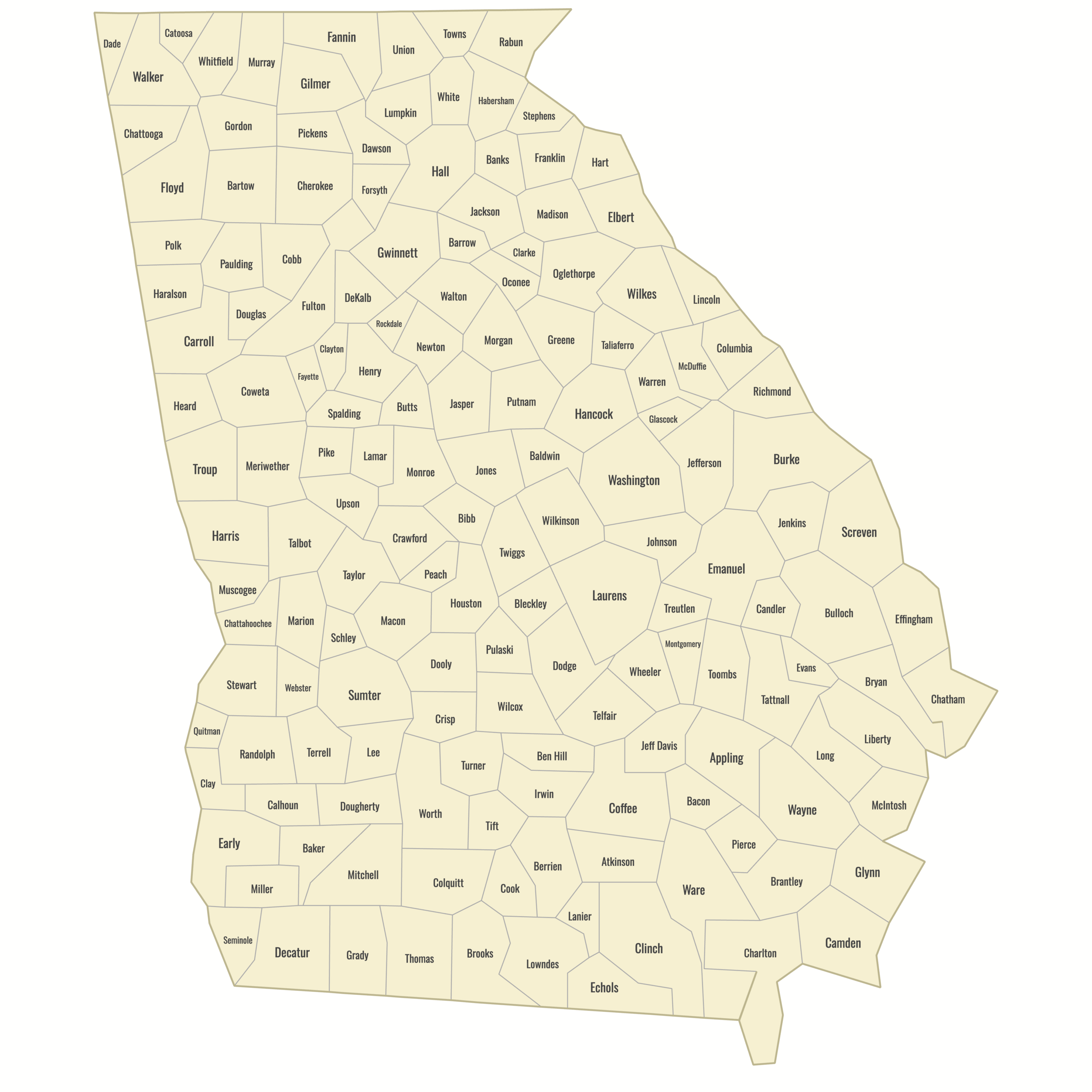 Georgia Counties Map Printable