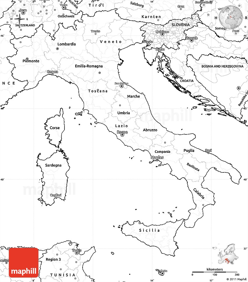 Blank Map Of Italy Printable
