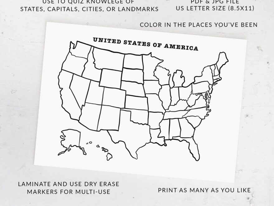 Blank USA State Map Places I ve Been Map Blank US Map Quiz Sales Map Tracker Homeschool Geography Printable USA Coloring Page Us Map Etsy