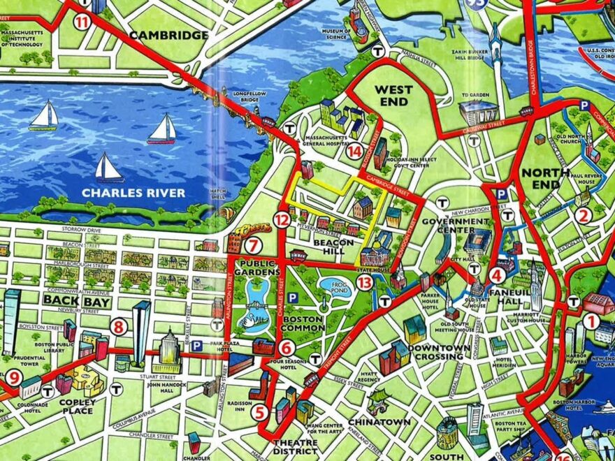 Boston Tourist Map Tourist Map Of Boston United States Of America