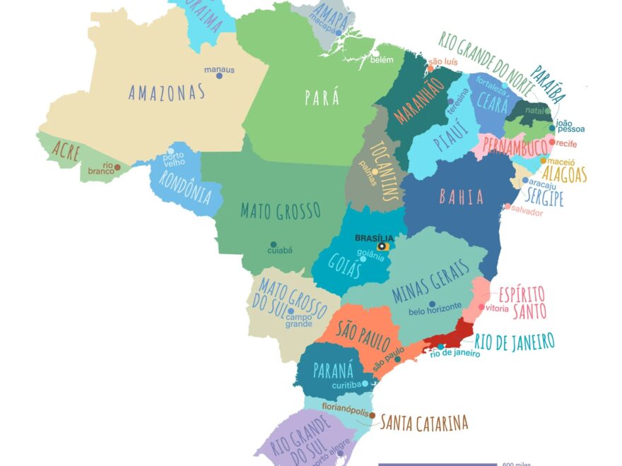 Brazil Map PRINTABLE Brazil States And Capitals Labeled Brazil Map With Capital Modern Home Decor P573 Etsy
