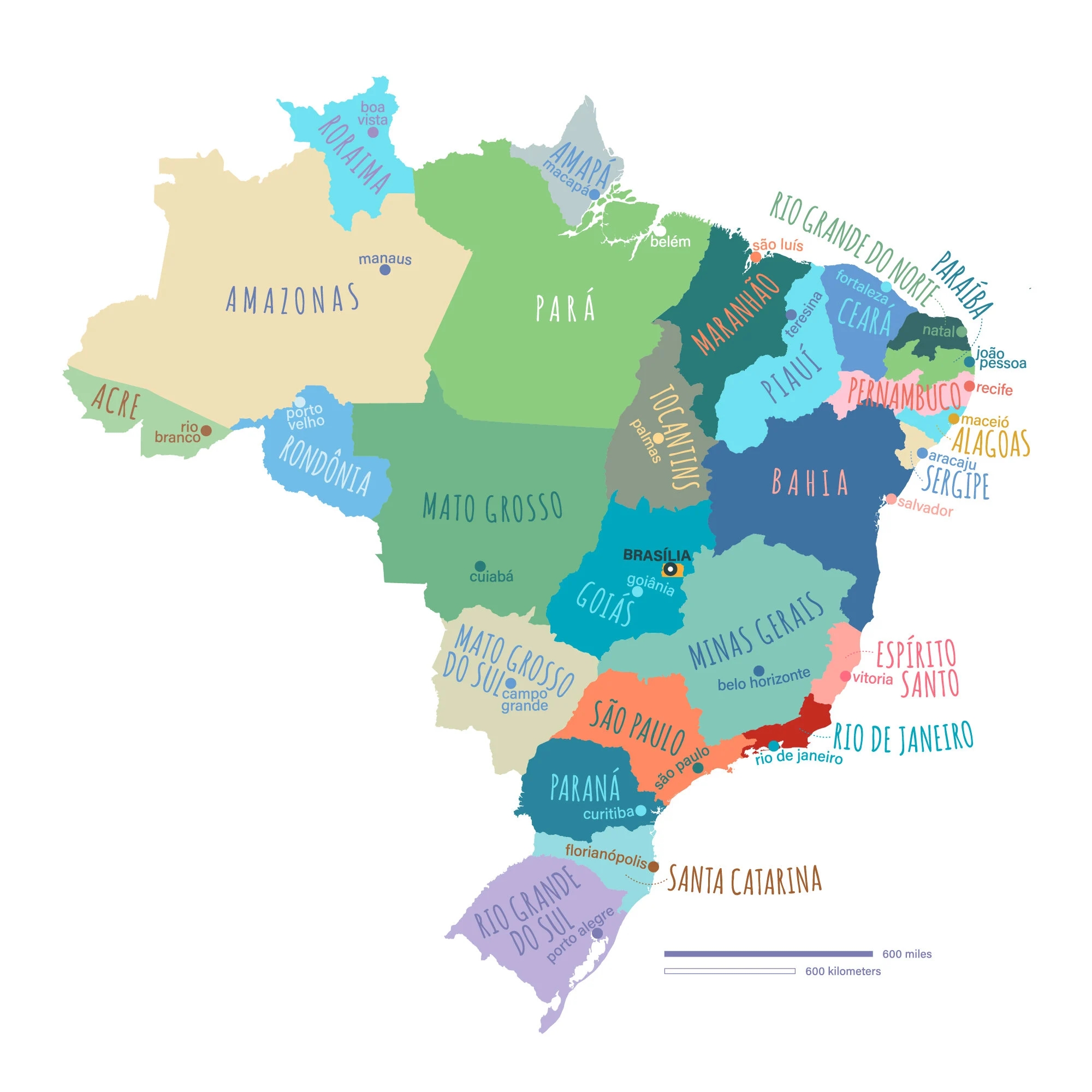 Brazil Map PRINTABLE Brazil States And Capitals Labeled Brazil Map With Capital Modern Home Decor P573 Etsy