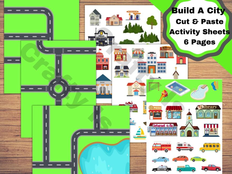Build A City Printable Roadways And Pages Of Buildings Cars Boats Trees And More To Make A City Cut And Paste Activity Etsy