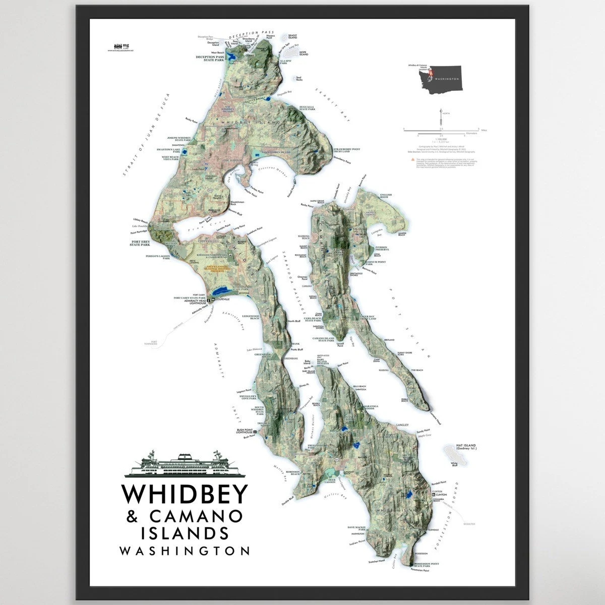 Buy Whidbey Island Washington Map 24 In X 18 In Online In India Etsy