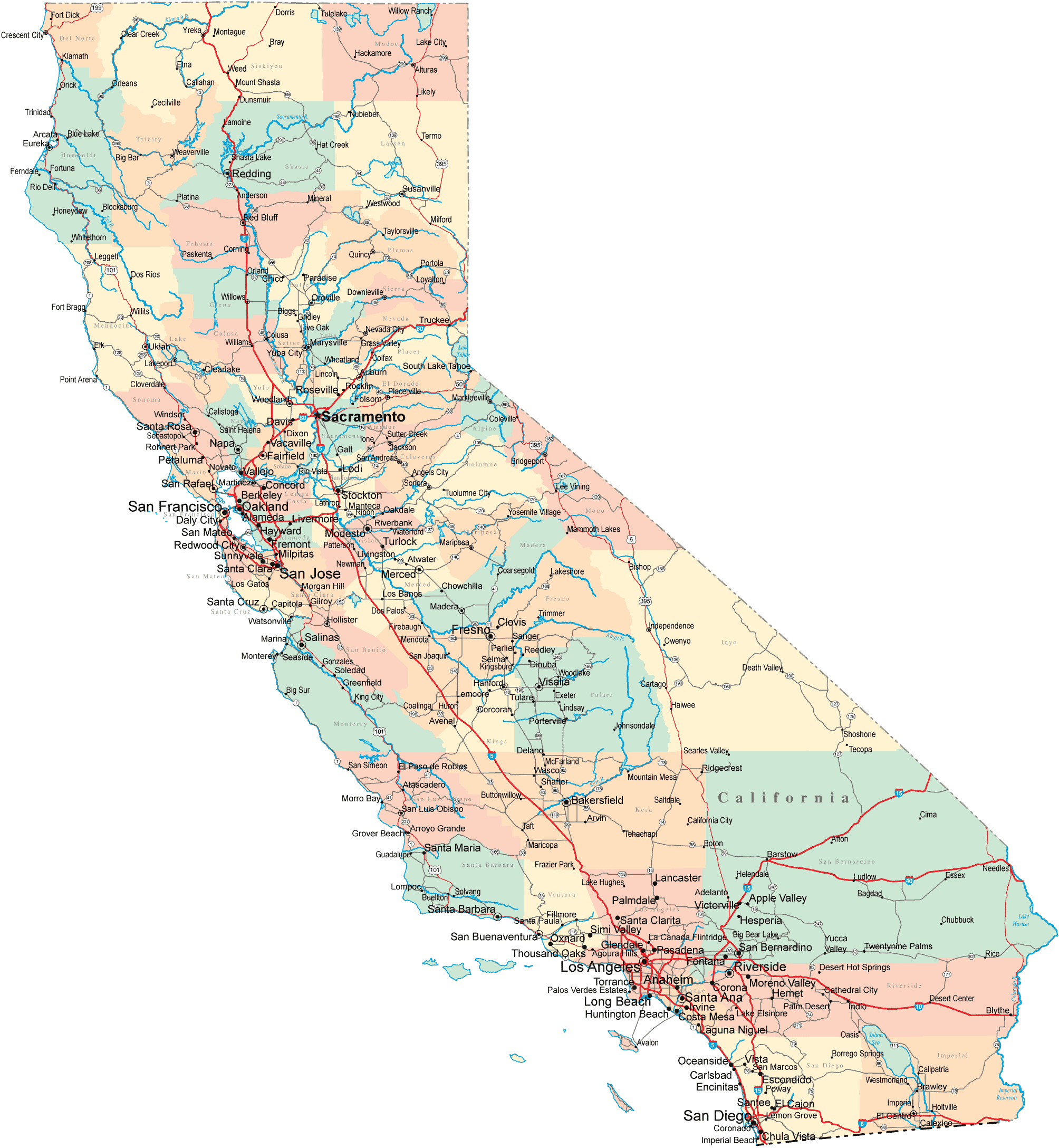 Printable Map Of California Cities Printable Map Of California Cities