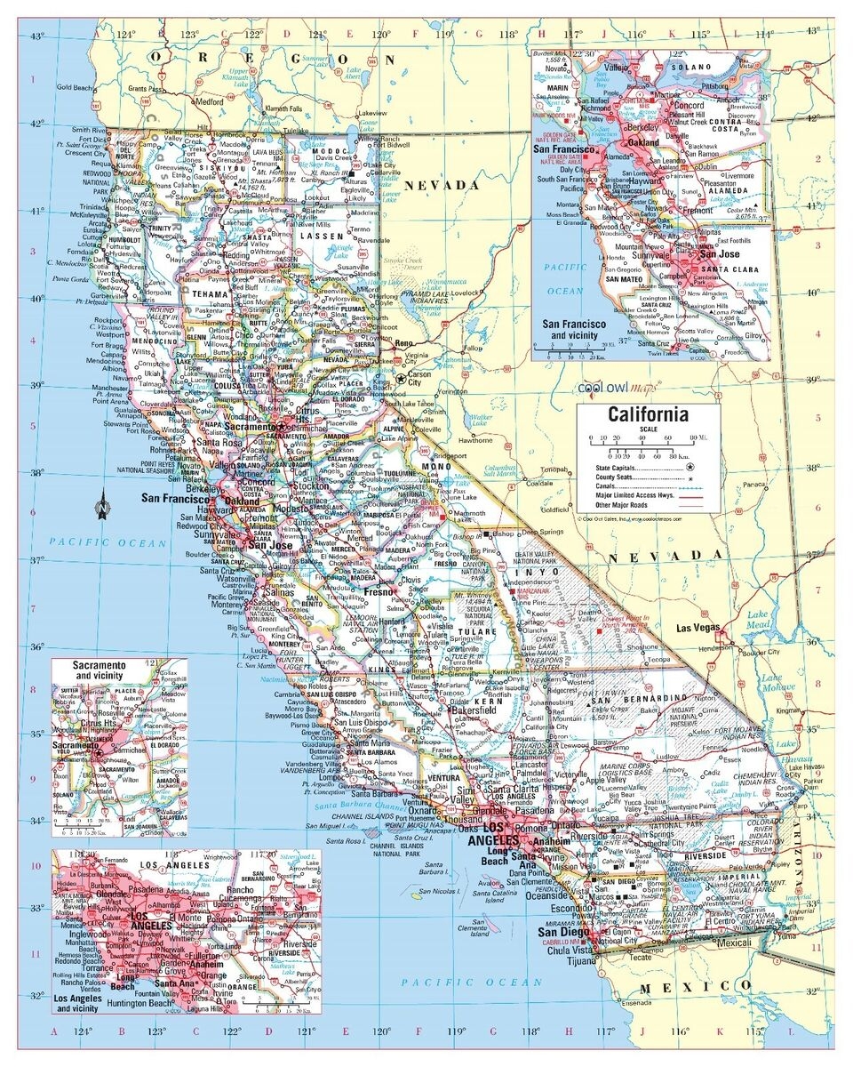 California State Wall Map Large Print Poster Rolled Paper 24 x30 EBay