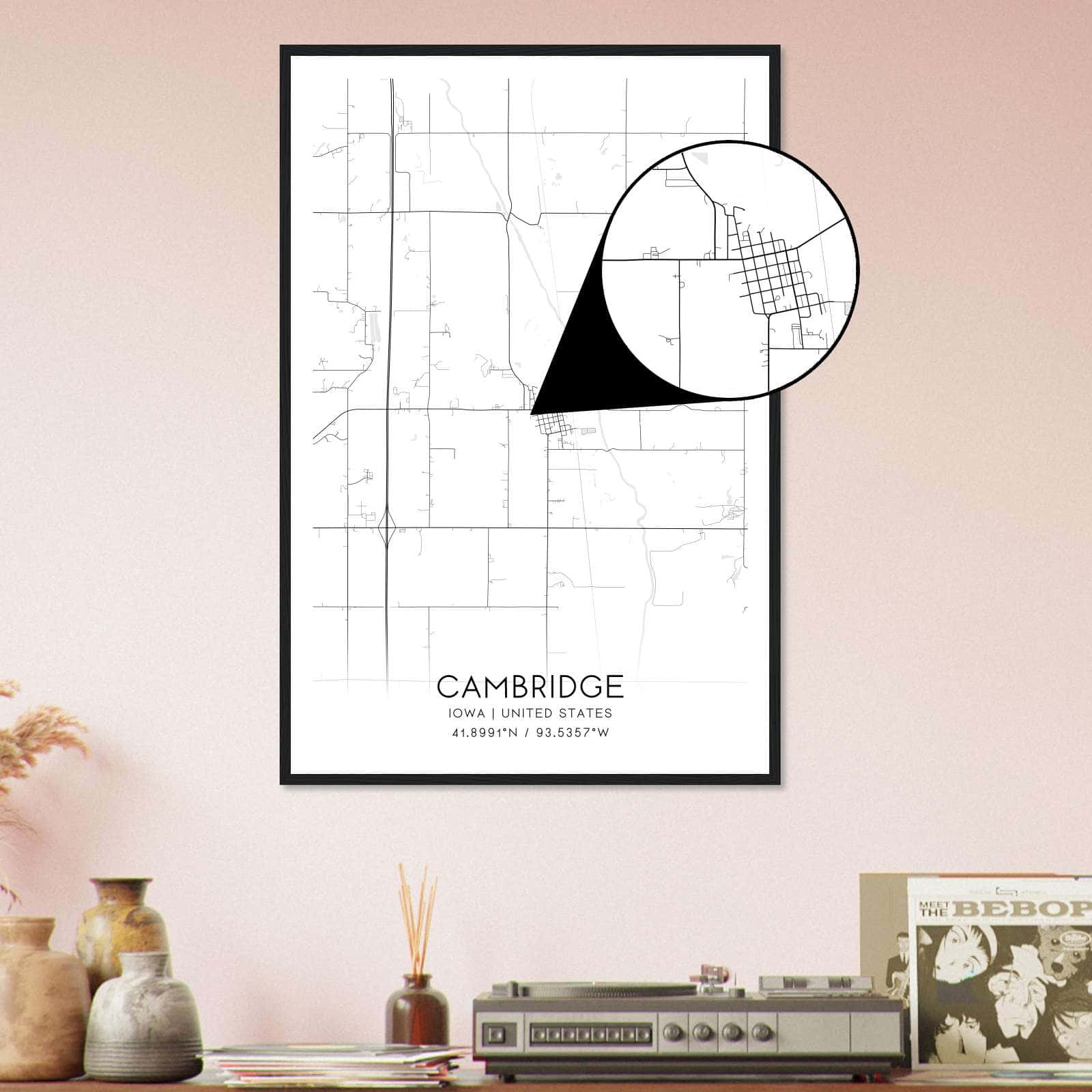 Cambridge Iowa Map Poster Modern Home Decor Wall Art Print Custom Maps Posters