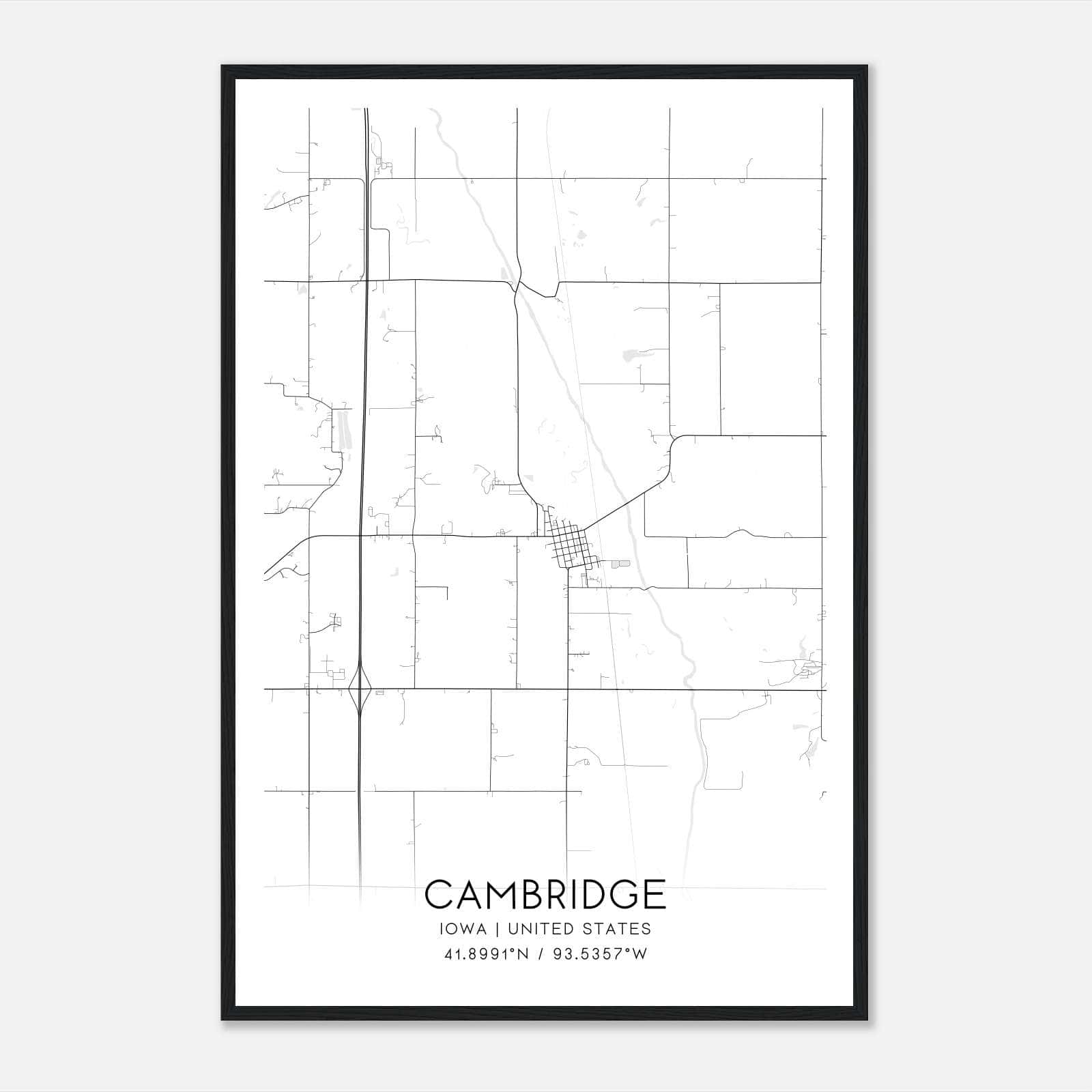 Cambridge Iowa Map Poster Modern Home Decor Wall Art Print Custom Maps Posters