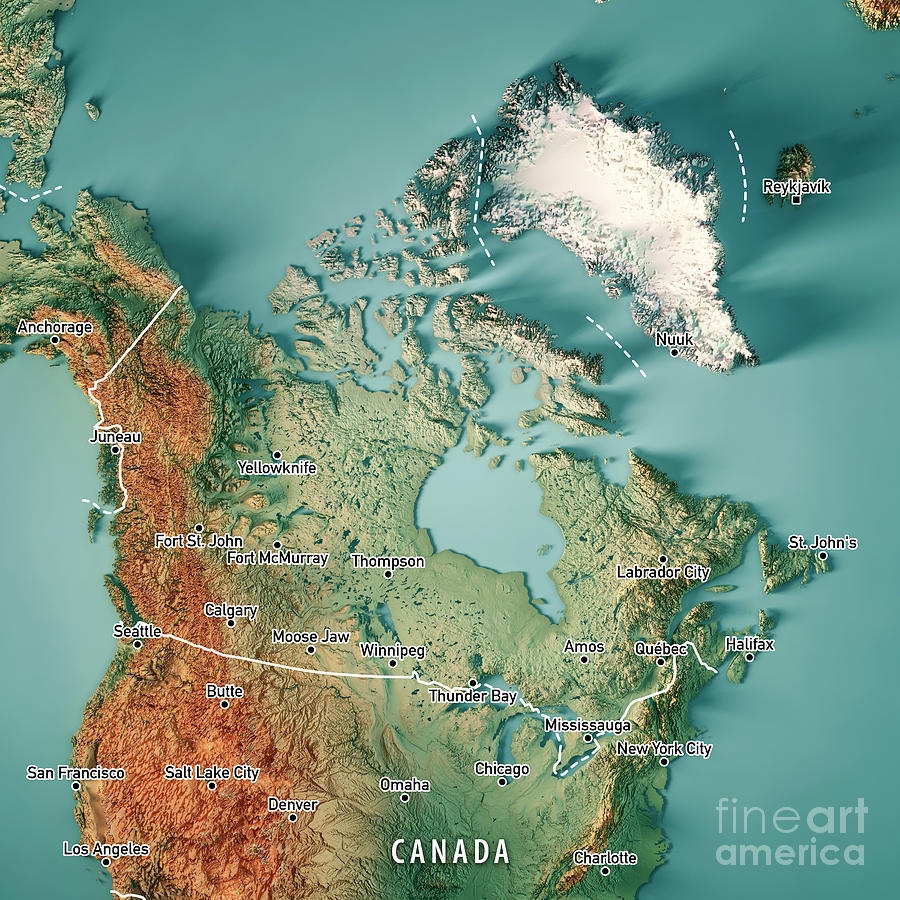 Canada 3D Render Topographic Map Border Cities By Frank Ramspott