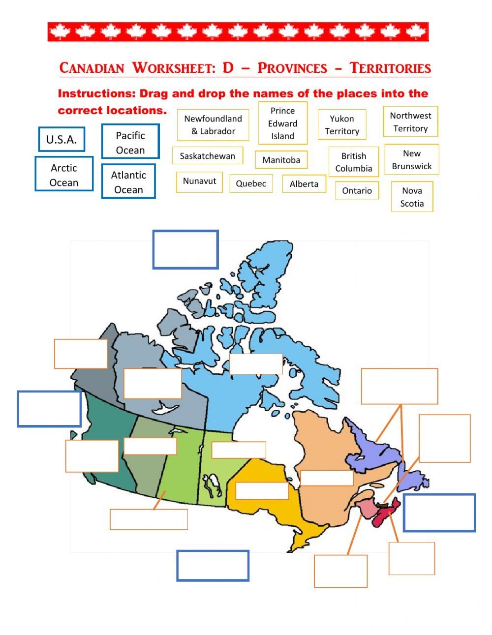 Canada Geography Worksheet