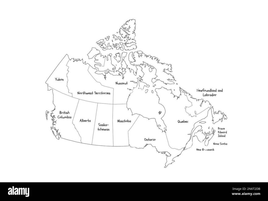 Canada Political Map Of Administrative Divisions Provinces And Territories Handdrawn Doodle Style Map With Black Outline Borders And Name Labels Stock Vector Image Art Alamy