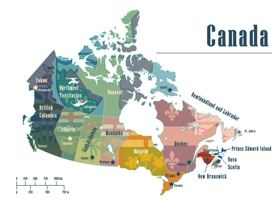 Canada Provinces Flag Map Limited Edition Gicl e Print Etsy