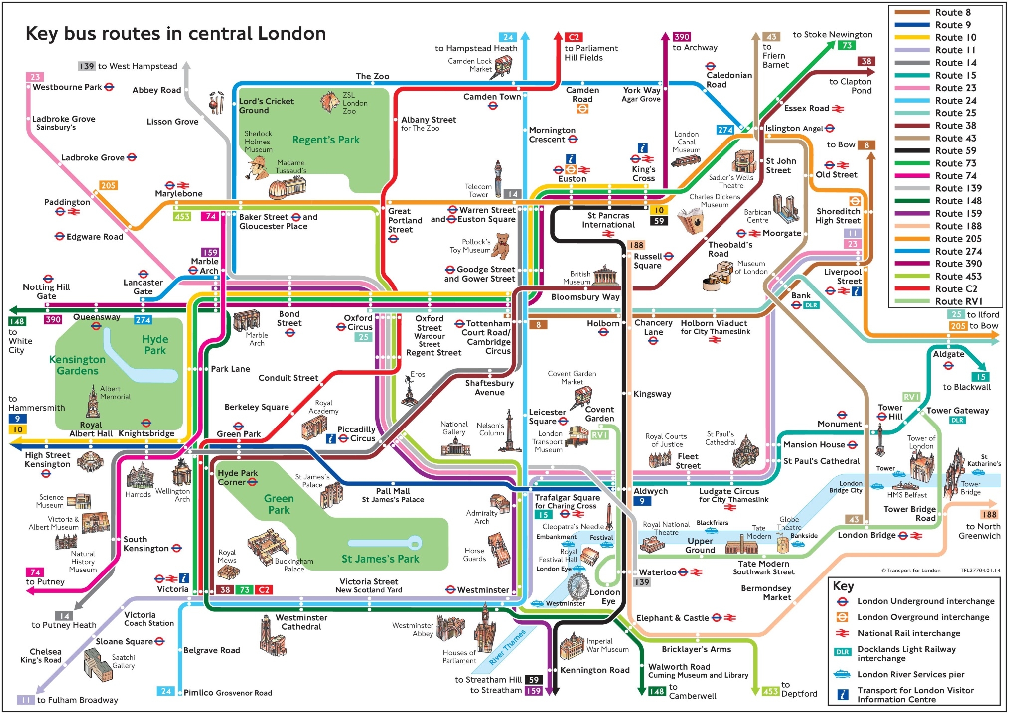 Central London Bus Map With Tourist Attractions Ontheworldmap