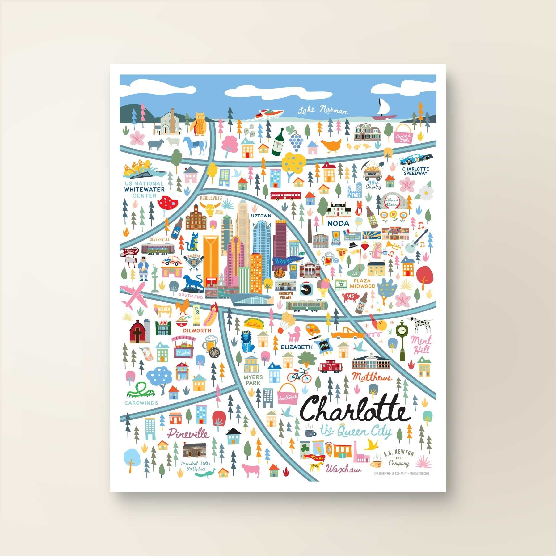 CHARLOTTE NC Map Art Wall Decor City Map Charlotte North Carolina Art Print Poster Whimsical Illustration Day Version Etsy Norway