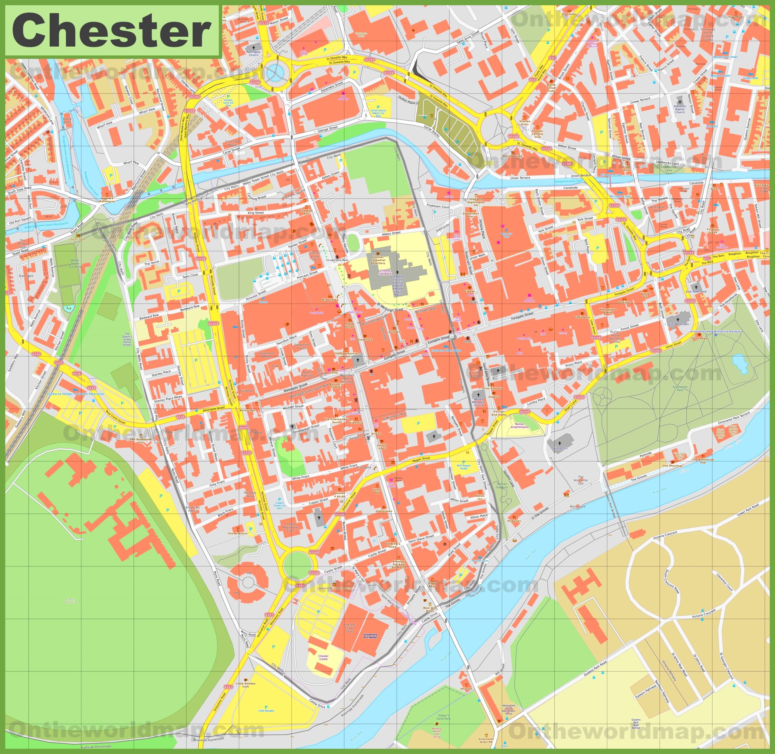 Chester City Centre Map Ontheworldmap