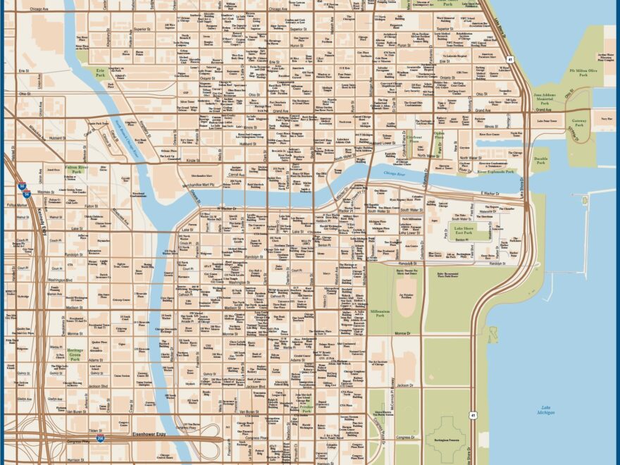 Chicago Downtown Map Digital Vector Creative Force